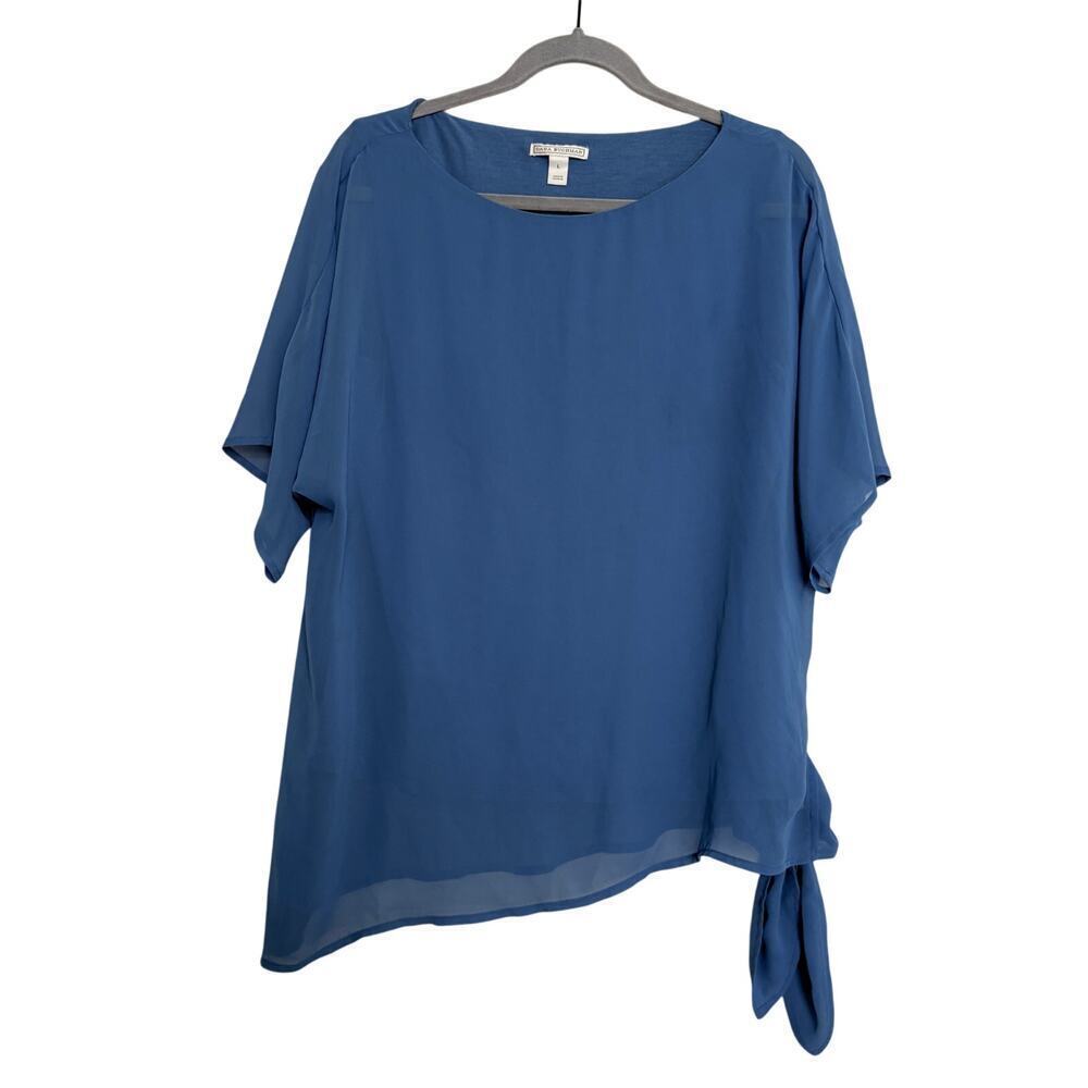 Dana Buchman blue blouse side tie soft drapey fabric minimalist designer Large